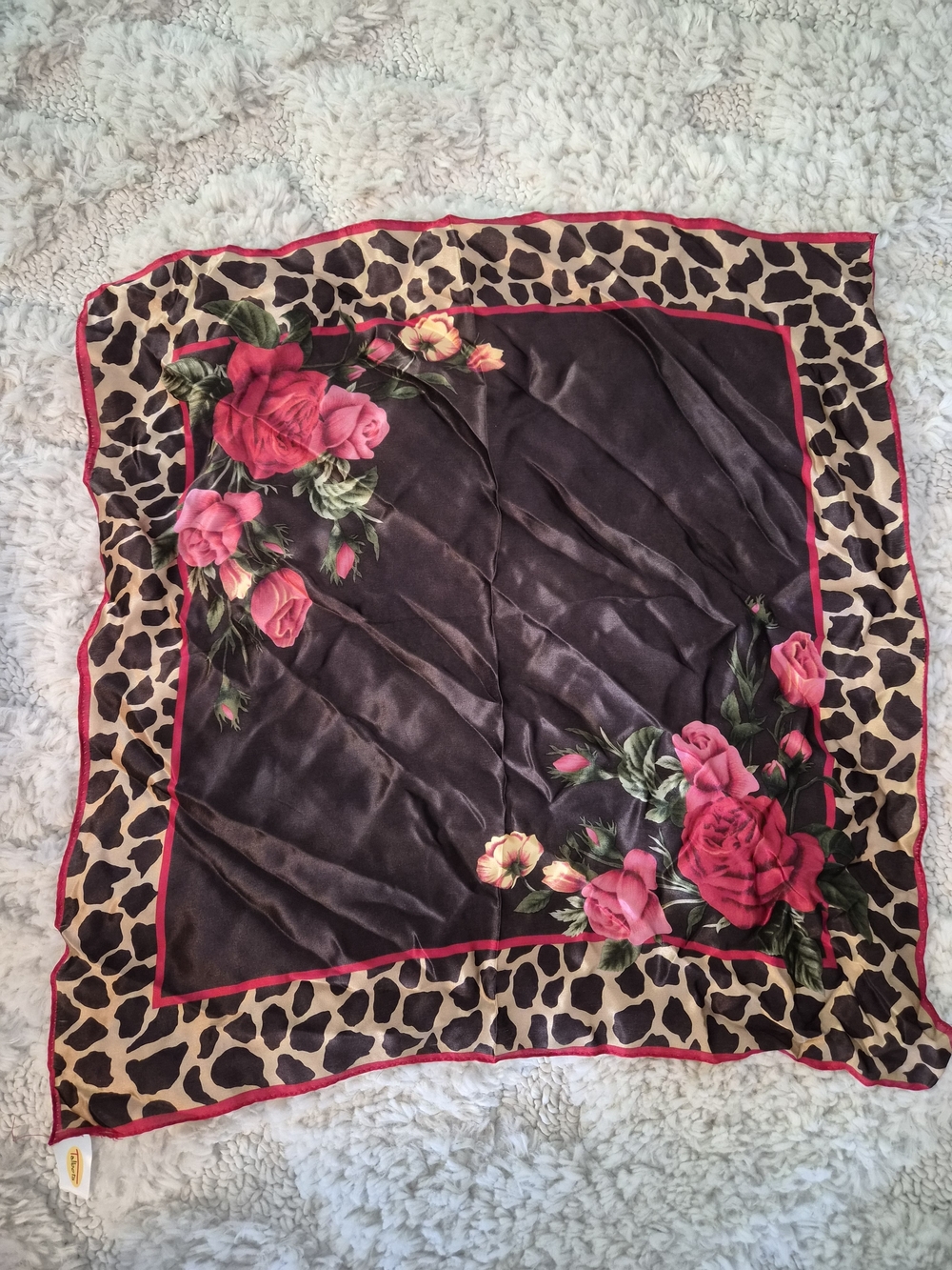Talbots Leopard Print Silk Scarf with Red Trim